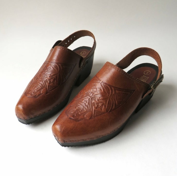VTG 80s The Leather Collection Slingback Clogs